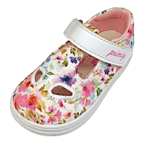 Sandalo primi passi con occhietti per bambina color bianco con fiori dipinti e strappo – Primigi