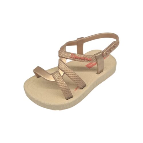 Sandalo primi passi in gomma per bambina beige-oro chiuso dietro – Ipanema