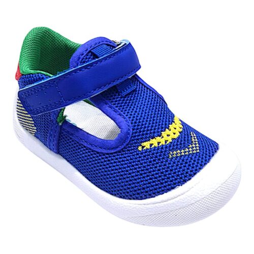 Sandalo primi passi occhietti in tessuto modello cocoon con strappo navy-multicolor - Falcotto