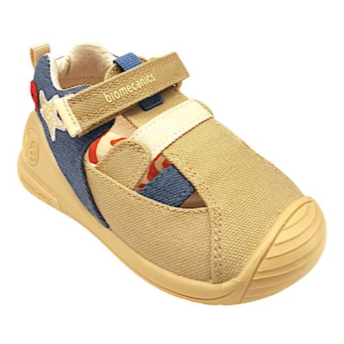 Sandalo primi passi per bambino modello ragnetto color beige e jeans - Biomecanics
