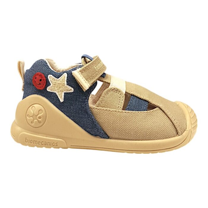 Sandalo primi passi per bambino modello ragnetto color beige e jeans - Biomecanics