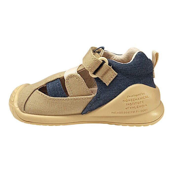 Sandalo primi passi per bambino modello ragnetto color beige e jeans - Biomecanics