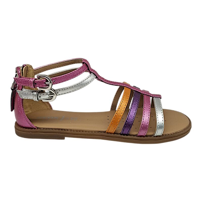 Sandalo ragazza metallic fucsia-silver-violet-gold con fibbie alla caviglia e zip sul tallone - Geox 2 Sandalo ragazza metallic fucsia-silver-violet-gold con fibbie alla caviglia e zip sul tallone - Geox