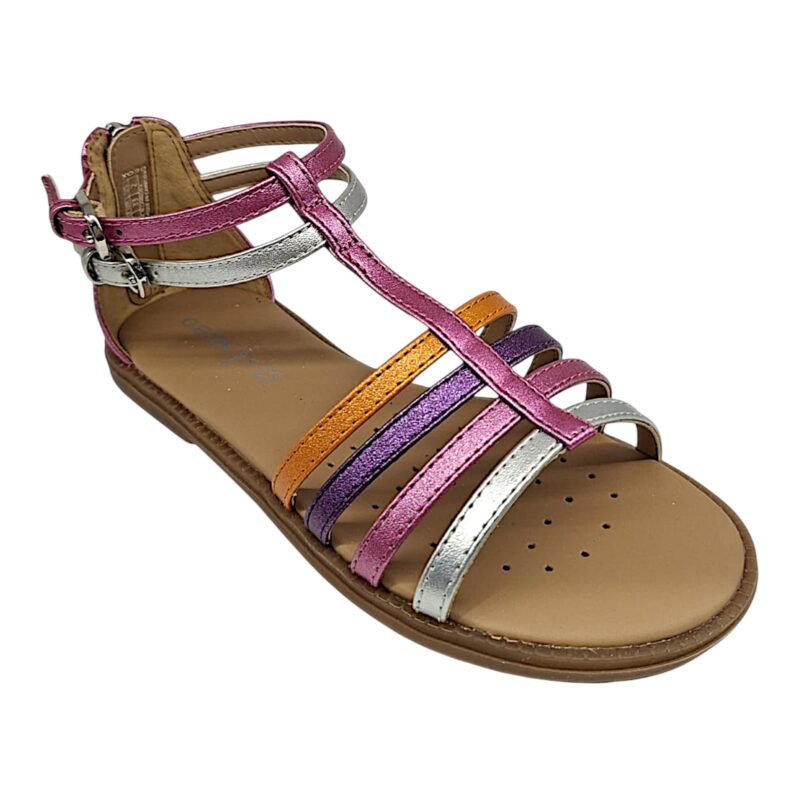 Sandalo ragazza metallic fucsia-silver-violet-gold con fibbie alla caviglia e zip sul tallone - Geox 1 Sandalo ragazza metallic fucsia-silver-violet-gold con fibbie alla caviglia e zip sul tallone - Geox