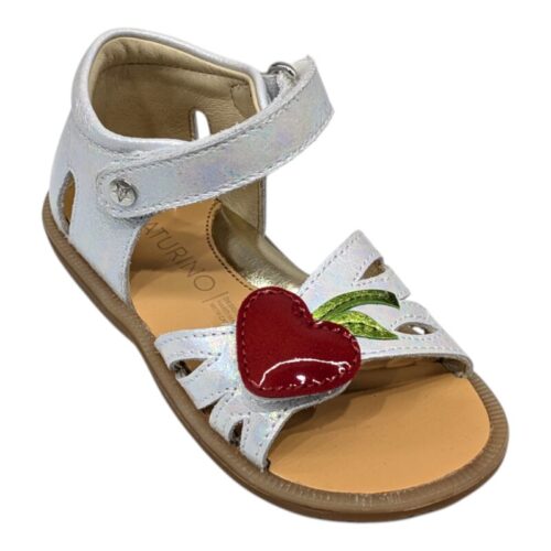 Sandalo ragazza white-fragola iridescent con doppio strappo - Naturino