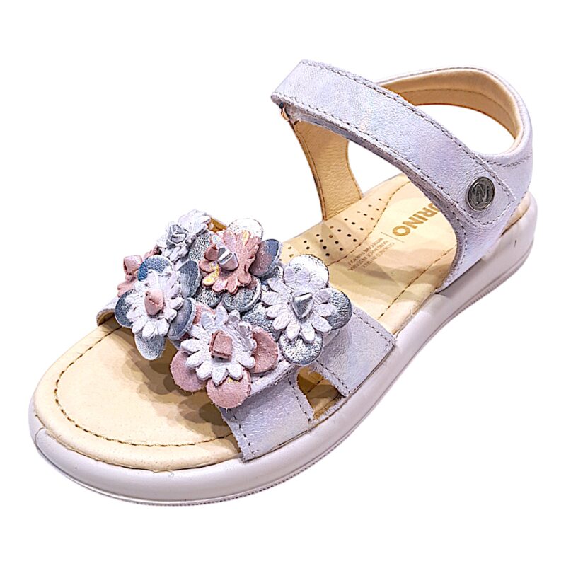 Sandalo ragazza white-pink iridescent con doppio strappo - Naturino