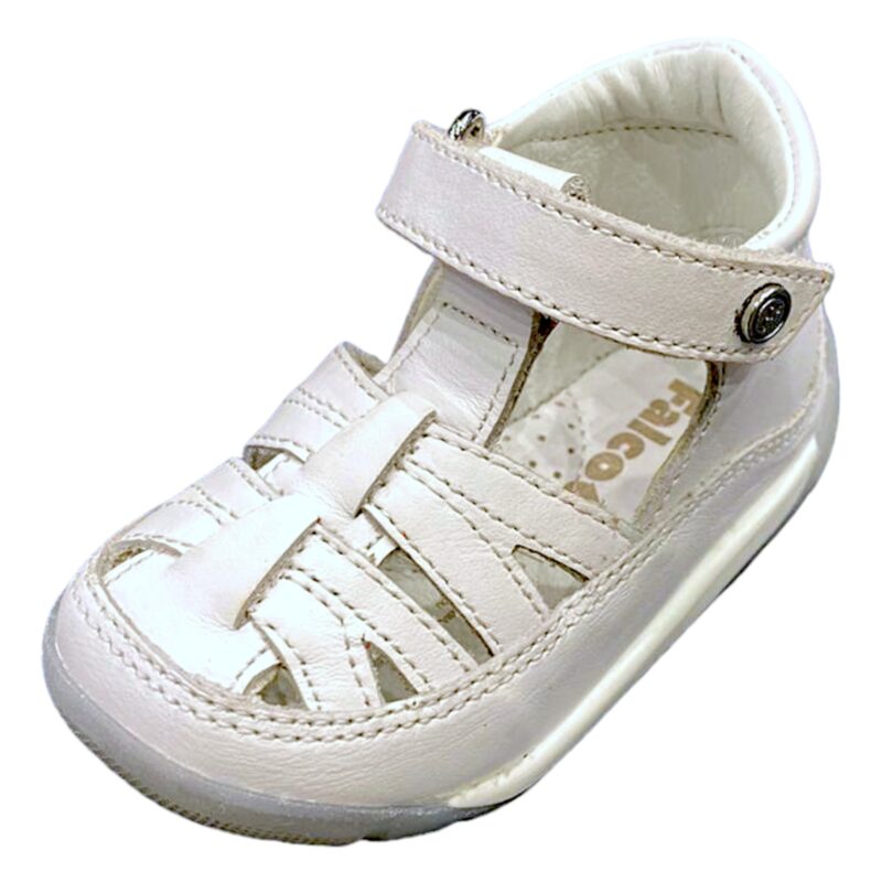 Sandalo ragnetto per bambina Mipos bianco con apertura a strappo – Falcotto 1 Sandalo ragnetto Mipos bianco con apertura a strappo – Falcotto