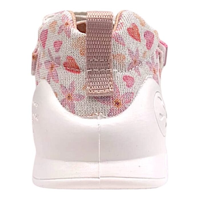 Sandalo ragnetto bimba primi passi bianco glitter con cuori e fiori rosa multicolore – Biomecanics