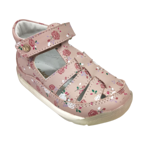 Sandalo ragnetto per bambina laguna rosa cipria con rose bianche e rosa scuro con apertura a strappo – Falcotto