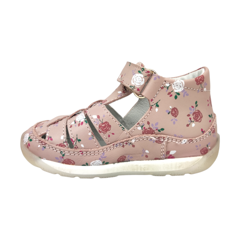 Sandalo per bambina Namib argento con fiori multicolor e doppio strappo – Falcotto 3 Sandalo ragnetto per bambina laguna rosa cipria con rose bianche e rosa scuro con apertura a strappo – Falcotto