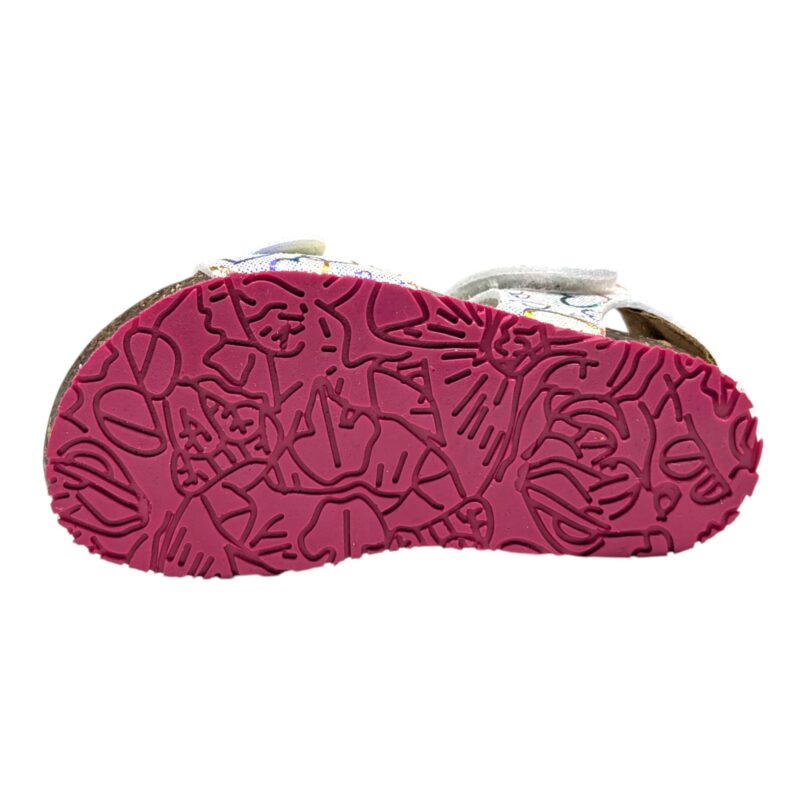 Sandalo rosa bianco con cuori multicolor metallico e fibbie – BioNatura