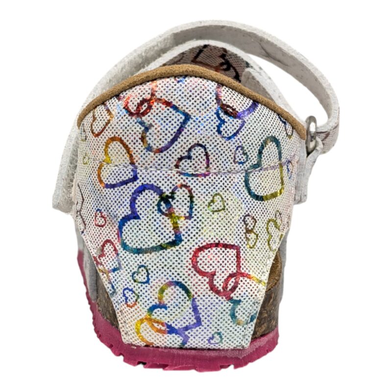Sandalo rosa bianco con cuori multicolor metallico e fibbie – BioNatura