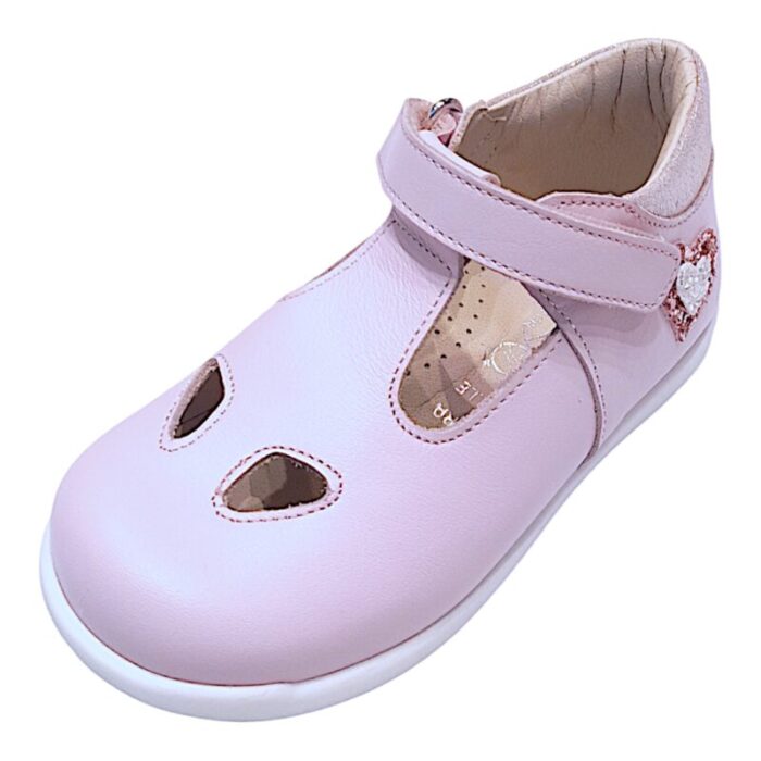 Sandalo rosa con occhietti per bambina con strappo e cuoricino glitterato - Rossano