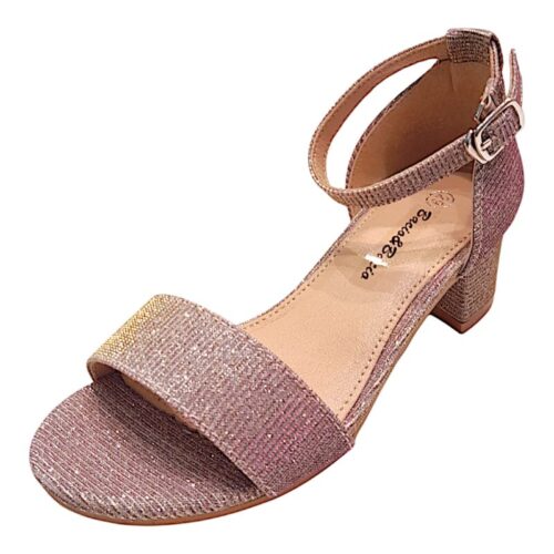 Sandalo rosa glitter con tacco e fibbia – BACIO & BACIO