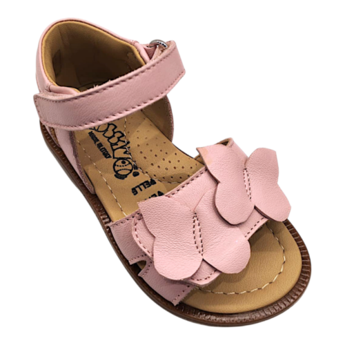 Sandalo rosa per bambina con farfalle effetto glitter su fascia frontale e doppio strappo – Rossano