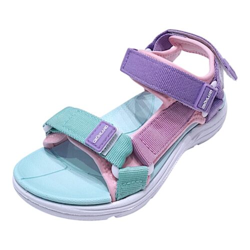Sandalo sportivo lilla-rosa-celeste per bambina in gomma e stoffa con triplo strappo – Grünland