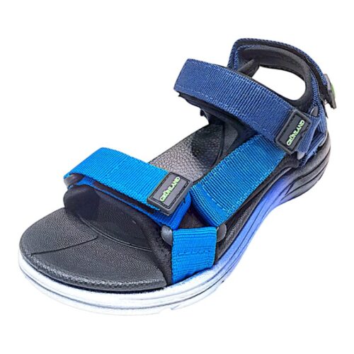 Sandalo sportivo per bambino blu-azzurro-celeste modello trekking in gomma e stoffa con triplo strappo – Grünland
