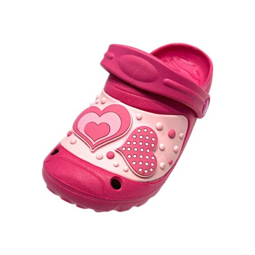 Sandalo rosa-fucsia tipo Crocs per bambina con cuori e fascetta posteriore – Giardino d'Oro 16 Sandalo tipo Crocs per bambina fucsia e rosa con cuori e fascetta posteriore – Giardino d'Oro