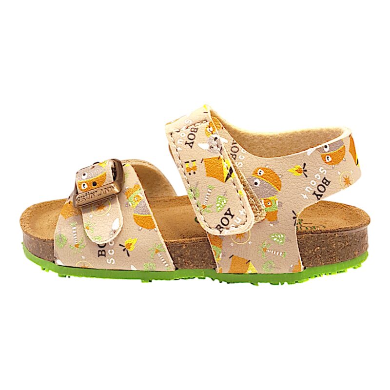 Sandalo unisex beige con suola verde strappo e fibbia - Grunland