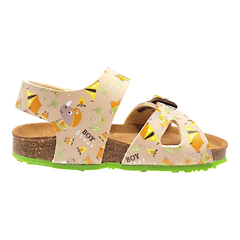 Sandalo unisex beige con suola verde strappo e fibbia - Grunland