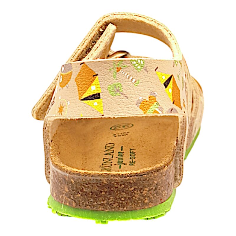 Sandalo unisex beige con suola verde strappo e fibbia - Grunland