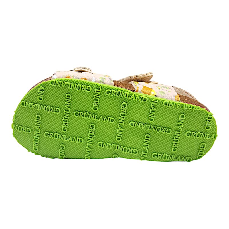 Sandalo unisex beige con suola verde strappo e fibbia - Grunland