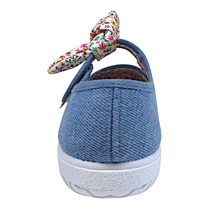 Scarpa ballerina color jeans in cotone per bambina con strappo e fiocchetto multicolor – Victoria 4 Scarpa ballerina color jeans in cotone per bambina con strappo e fiocchetto multicolor – Victoria