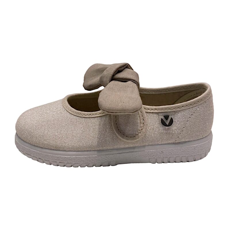Scarpa ballerina per bambina primi passi di cotone beige con strappo e fiocchetto - Victoria