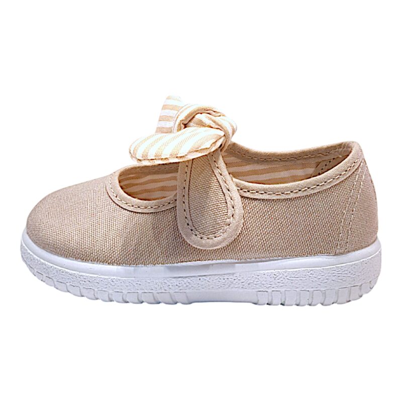 Scarpa ballerina per bambina primi passi di cotone beige con strappo e fiocchetto - Victoria