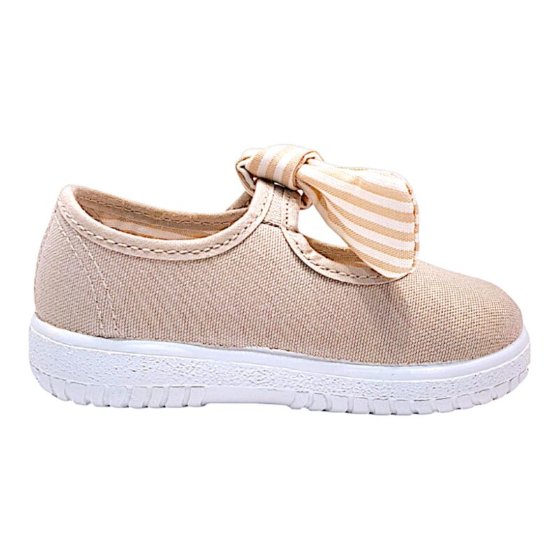 Scarpa ballerina per bambina primi passi di cotone beige con strappo e fiocchetto - Victoria