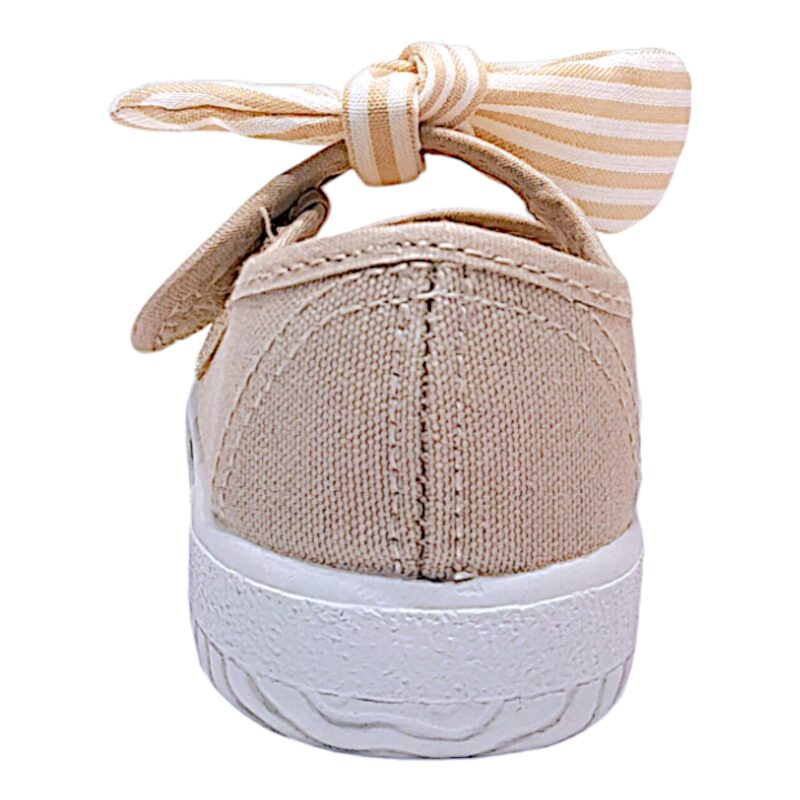 Scarpa ballerina per bambina primi passi di cotone beige con strappo e fiocchetto - Victoria