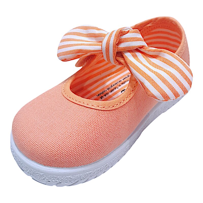 Scarpa ballerina per bambina primi passi di cotone corallo con strappo e fiocchetto - Victoria