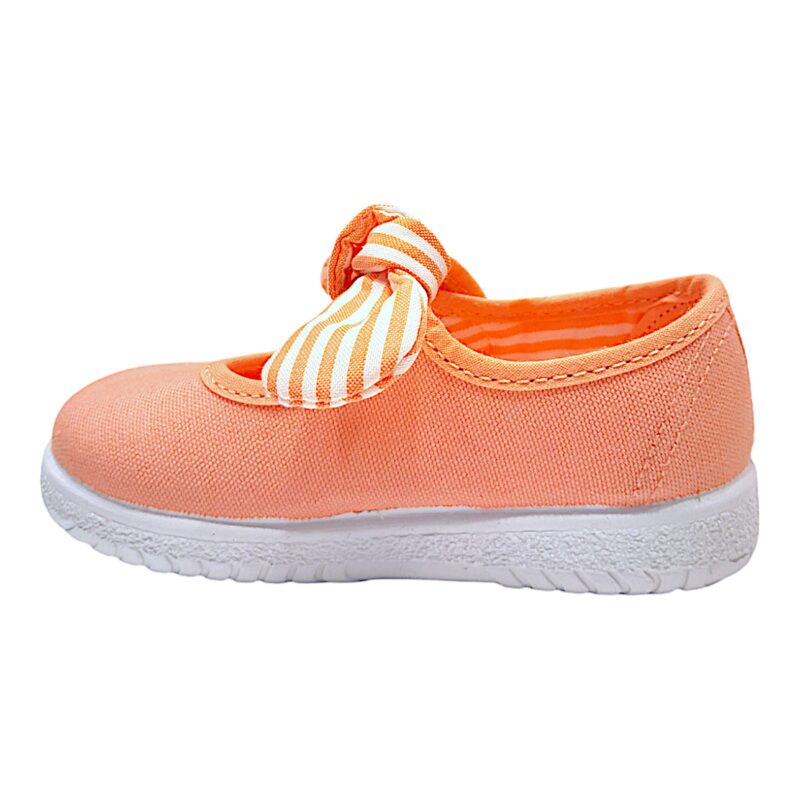 Scarpa ballerina per bambina primi passi di cotone corallo con strappo e fiocchetto - Victoria