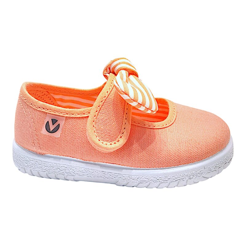 Scarpa ballerina per bambina primi passi di cotone corallo con strappo e fiocchetto - Victoria