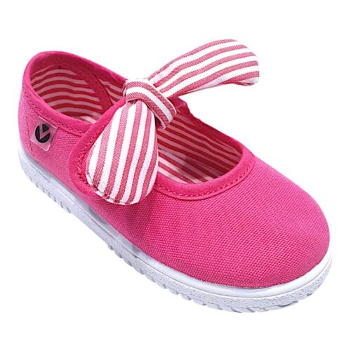 Scarpa ballerina per bambina primi passi di cotone fucsia con strappo e fiocchetto - Victoria