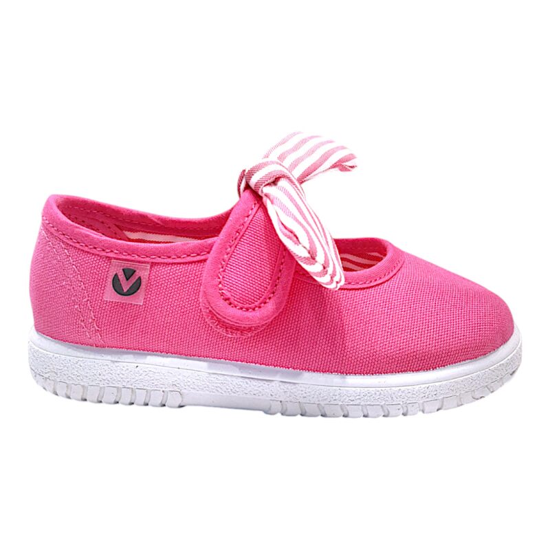 Scarpa ballerina per bambina primi passi di cotone fucsia con strappo e fiocchetto - Victoria