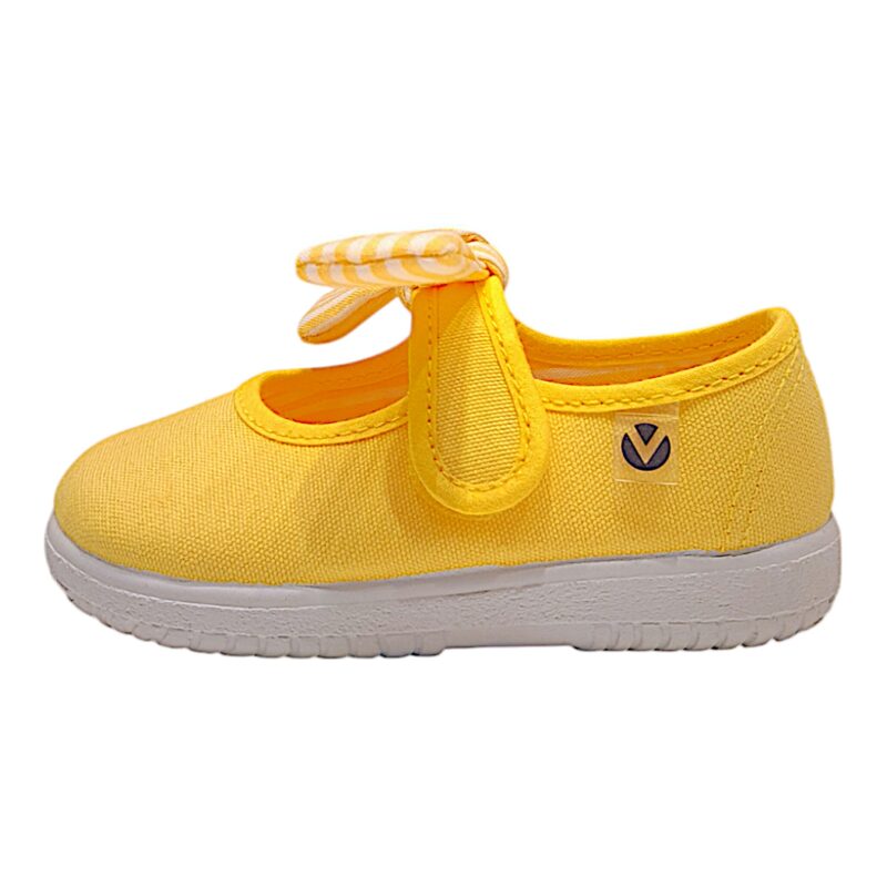 Scarpa ballerina per bambina primi passi di cotone giallo con strappo e fiocchetto - Victoria