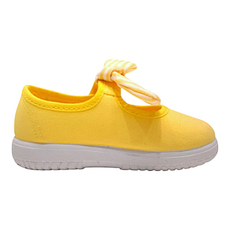 Scarpa ballerina per bambina primi passi di cotone giallo con strappo e fiocchetto - Victoria
