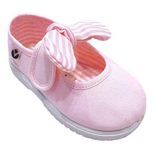 Scarpa ballerina per bambina primi passi di cotone rosa con strappo e fiocchetto - Victoria
