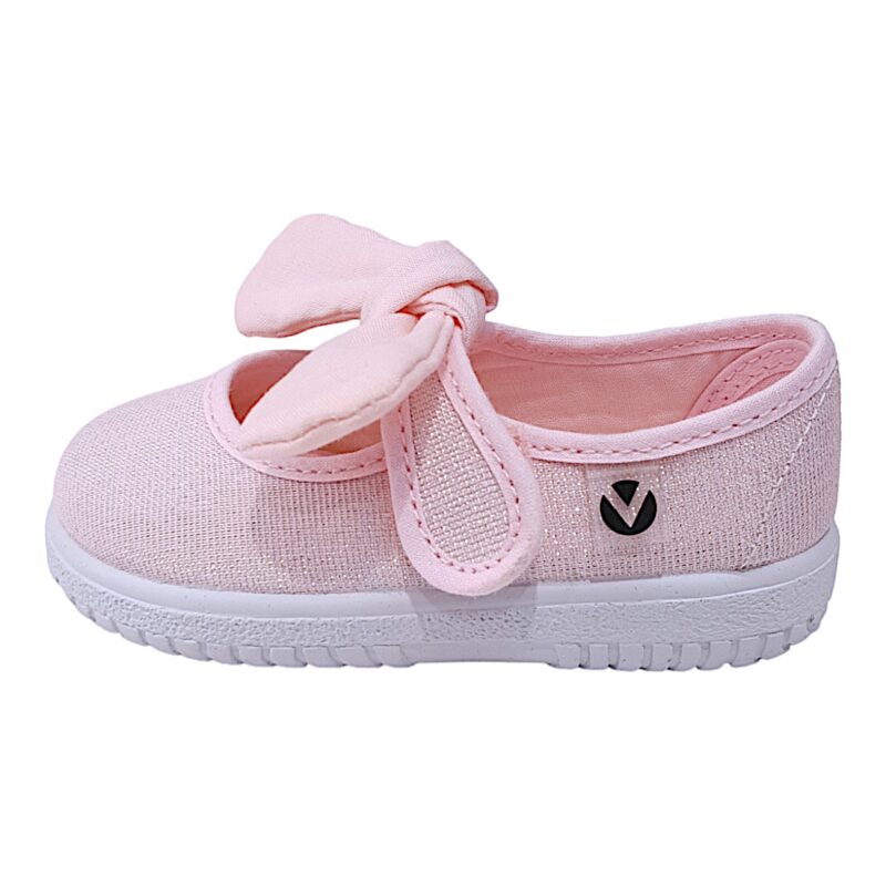 Scarpa ballerina per bambina primi passi di cotone rosa glitter con strappo e fiocchetto - Victoria