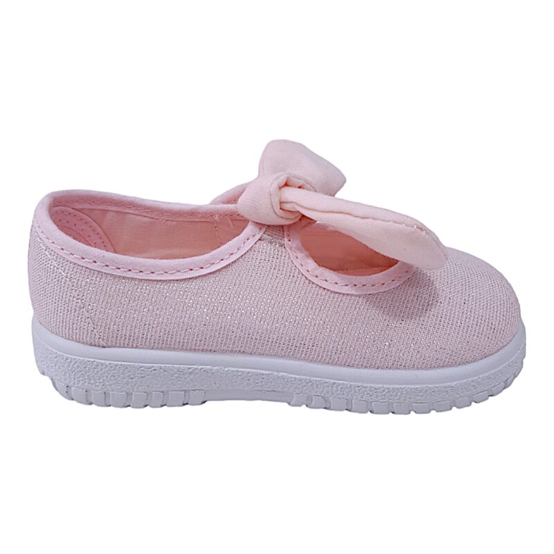 Scarpa ballerina per bambina primi passi di cotone rosa glitter con strappo e fiocchetto - Victoria