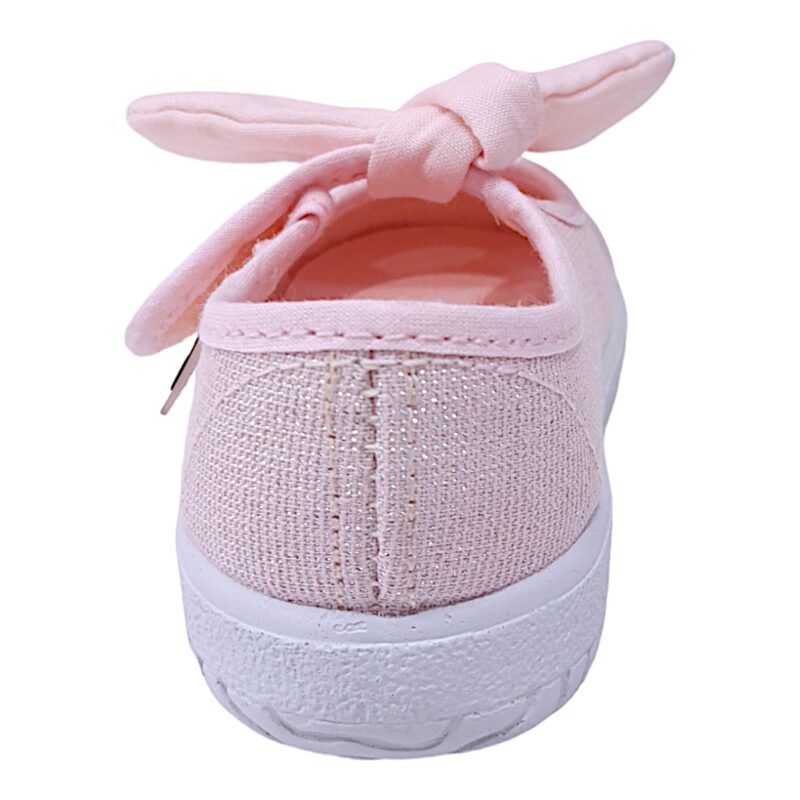 Scarpa ballerina per bambina primi passi di cotone rosa glitter con strappo e fiocchetto - Victoria