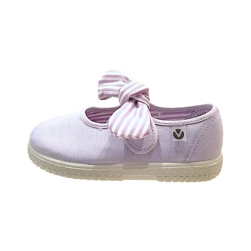 Scarpa ballerina per bambina primi passi di cotone viola con strappo e fiocchetto - Victoria