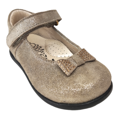 Scarpa ballerina primi passi per bambina in pelle di colore marrone con strappo - Rossano