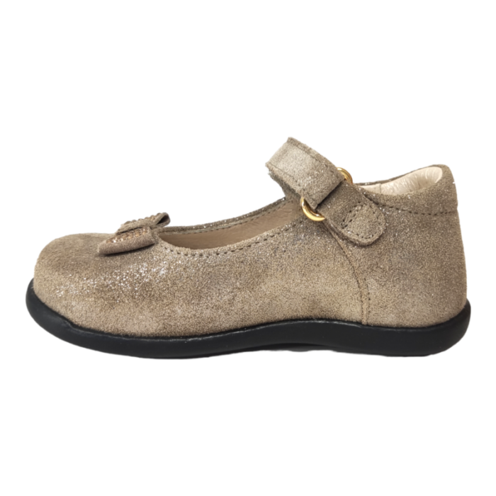 Scarpa ballerina primi passi per bambina in pelle di colore marrone con strappo - Rossano