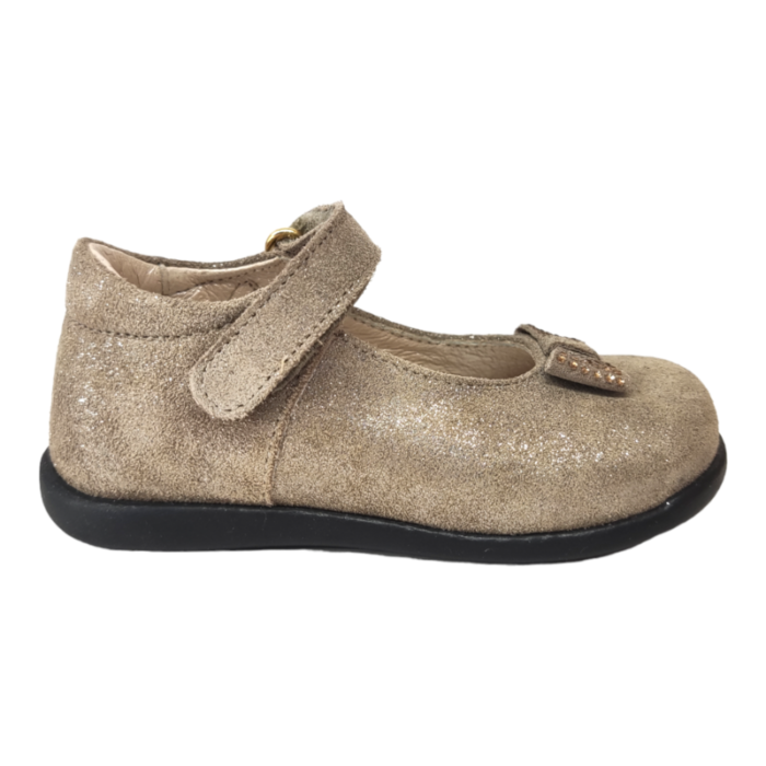 Scarpa ballerina primi passi per bambina in pelle di colore marrone con strappo - Rossano