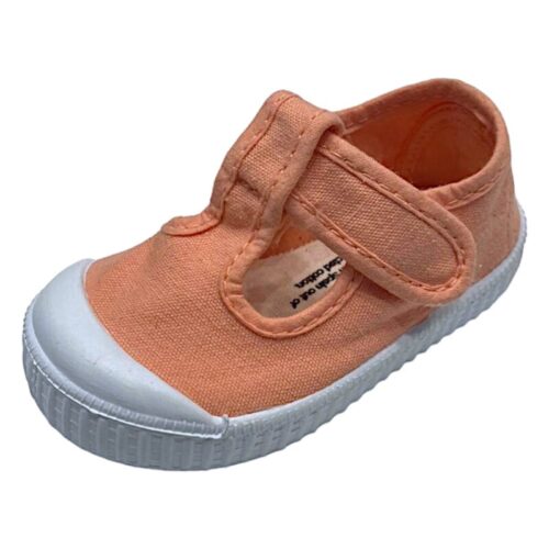 Scarpa ballerina rosa pesca primi passi in cotone con occhietti e chiusura a strappo - Victoria