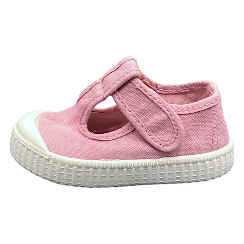 Scarpa ballerina rosa petalo in cotone con occhietti e chiusura a strappo - Victoria