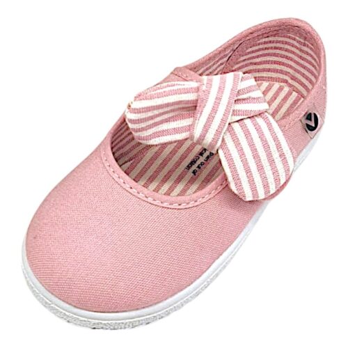 Scarpa ballerina rosa petalo per bambina in cotone con strappo e fiocchetto – Victoria