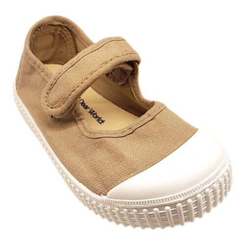Scarpa beige in cotone modello ballerina per bambina con chiusura a strappo – Victoria